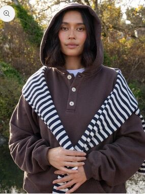 Okay to Rest Button Hoodie in Chocolate